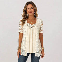 🌸 【S-4XL】 Blusa de encaje floral con malla – Estilo único y fresco que te hará brillar en cualquier ocasión 🌟🌿