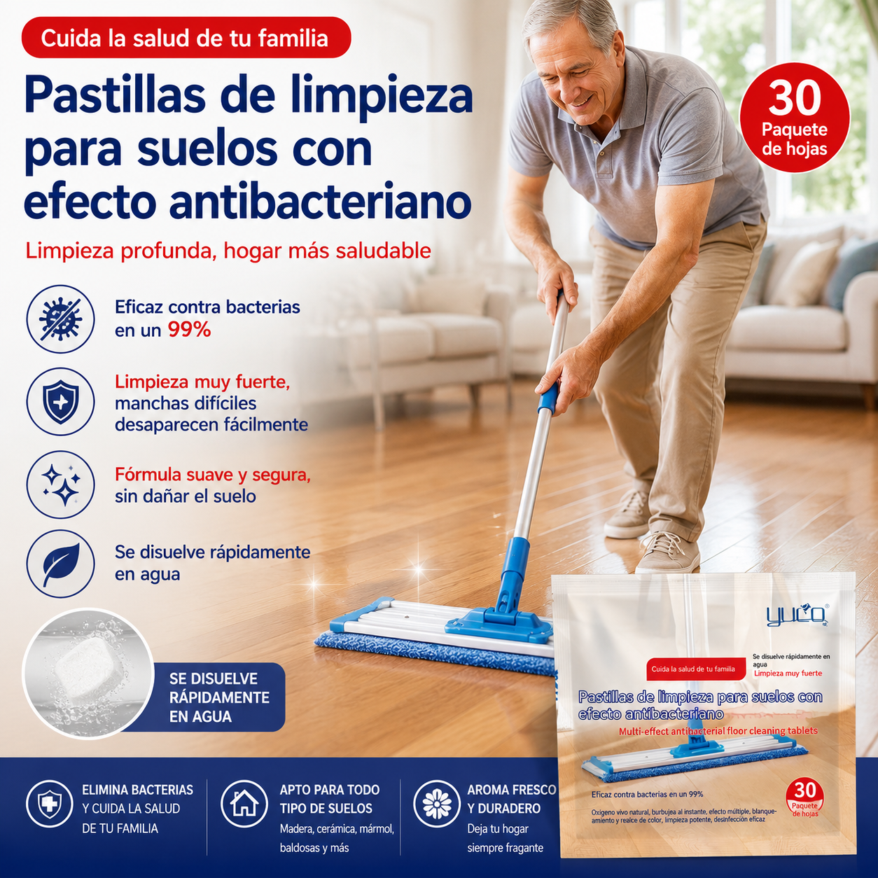 🧹💧Pastillas limpiadoras multiefecto para suelos, pastillas limpiadoras para suelos de baldosas y madera.