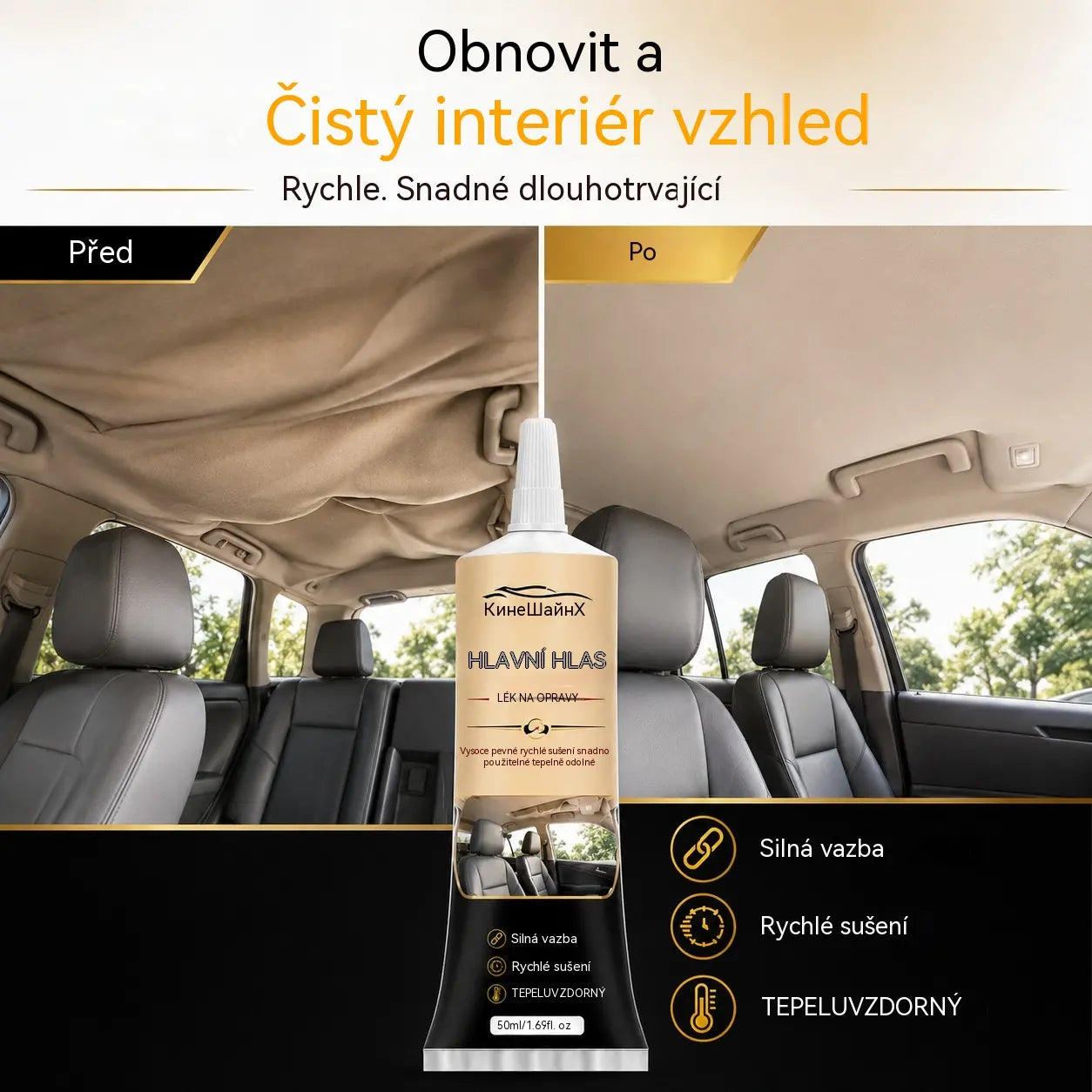 🎉49 000+ PRODÁNO 🚗 Voděodolné lepidlo na opravu střechy automobilu - Vysoce pevné lepidlo pro prověšené střechy a interiéry automobilů