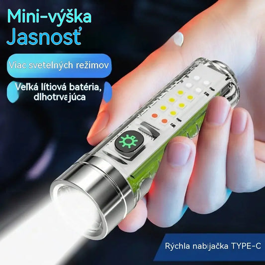 👍👍Kompaktné vysoko intenzívne svietidlo s multifunkčným bočným svetlom, rýchlym nabíjaním cez USB-C, prenosnosťou a ultra dlhou výdržou batérie.