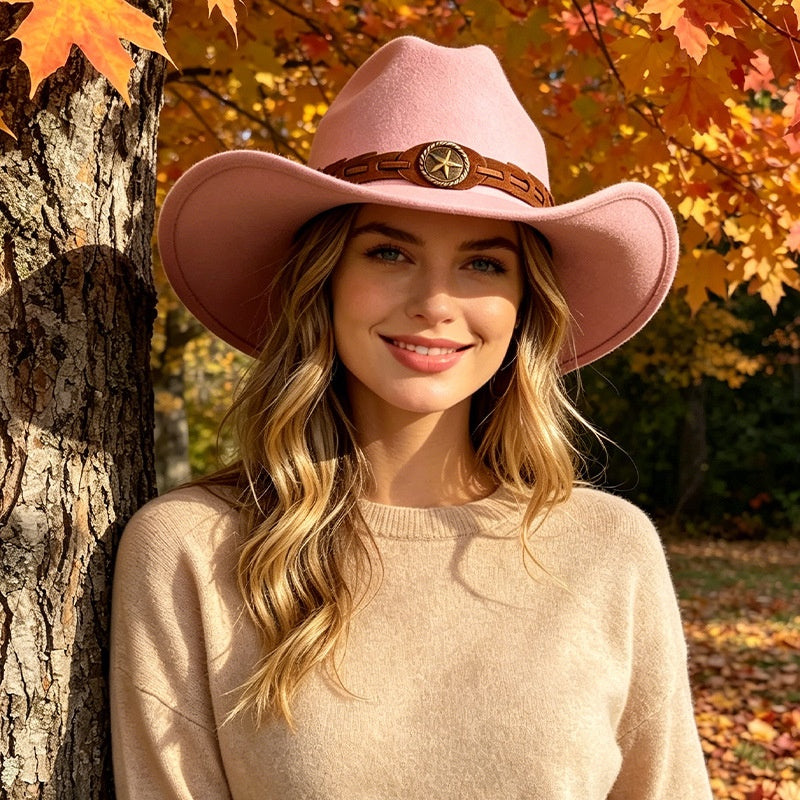 🔥【Compra 1 y llévate 1 gratis】👒✨Sombrero de fieltro al estilo vaquero occidental
