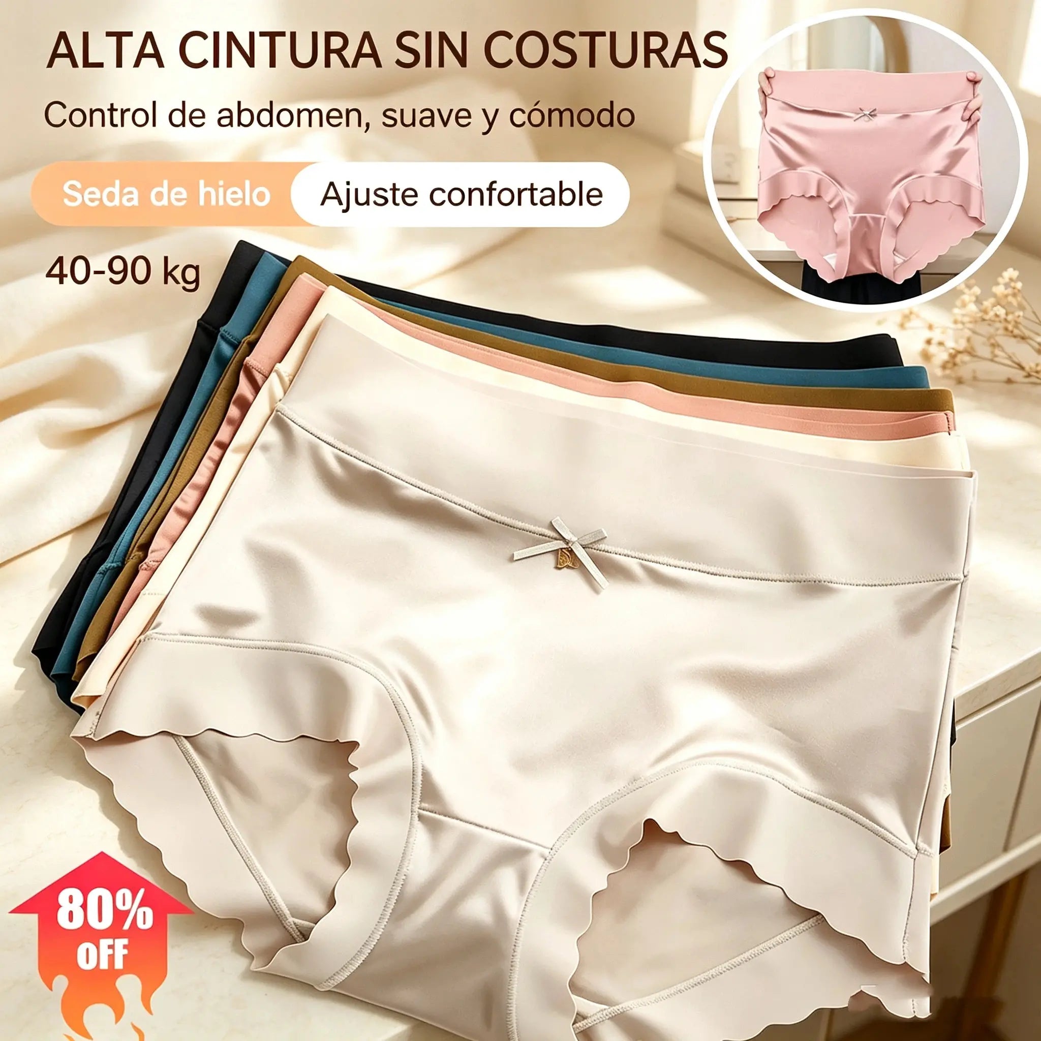 🔥🩲【Compre 3 y obtenga 3 gratis】(1 juego de 6 piezas) bragas de satén de seda de hielo premium