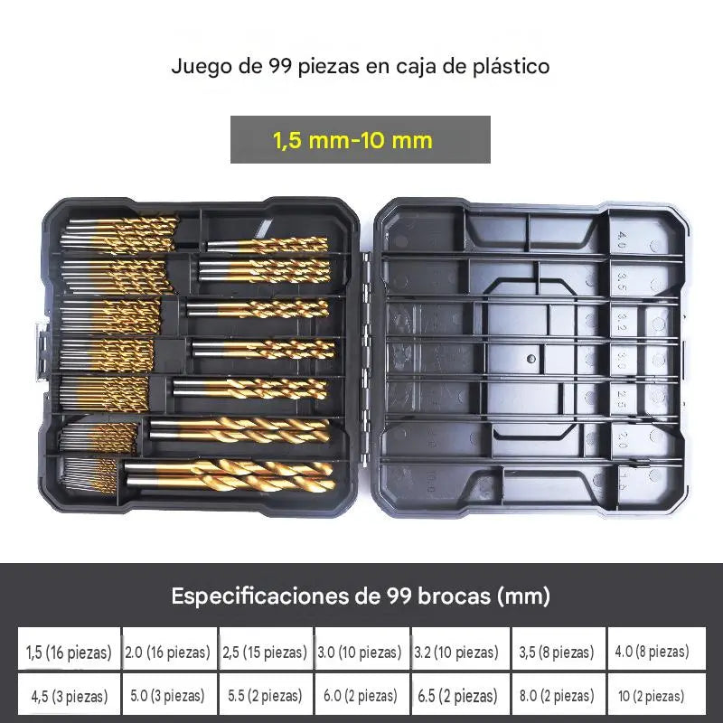 🔥¡Herramienta de alta eficiencia preferida por artesanos veteranos! Juego de 99 brocas con revestimiento de titanio.