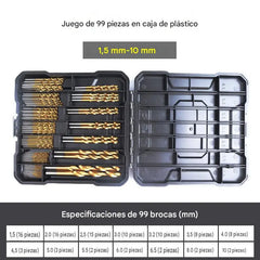 🔥¡Herramienta de alta eficiencia preferida por artesanos veteranos! Juego de 99 brocas con revestimiento de titanio.