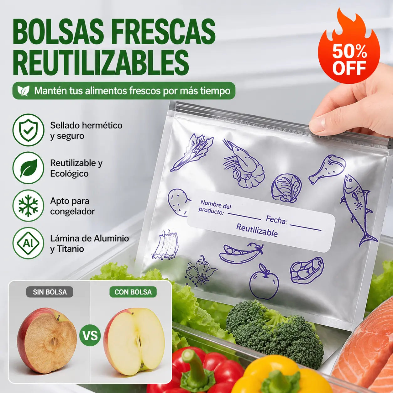 🔥10 pequeñas + 10 medianas + 10 grandes🔥Un total de 30 bolsas de papel de aluminio antibacterianas, súper fáciles de usar, para conservar la frescura.
