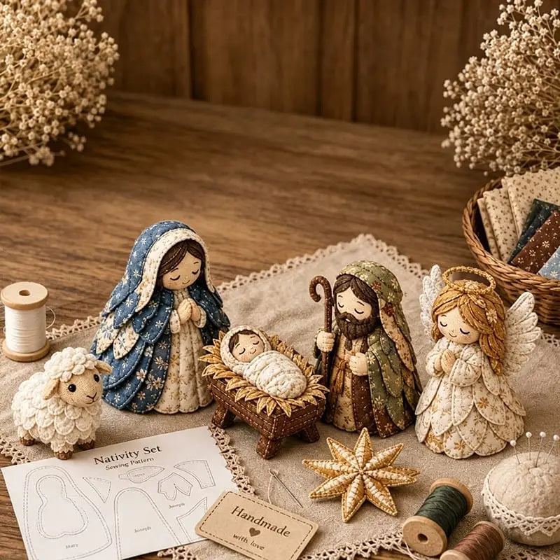 ✨ Kit de costura para hacer un belén de patchwork (incluye materiales de costura)