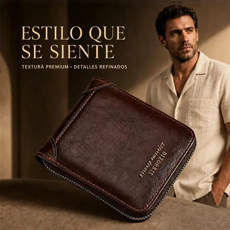 👛 Cartera de cuero para hombre estilo retro – Multifuncional con cremallera, funda para carnet de conducir, corta y práctica 🧾🔑