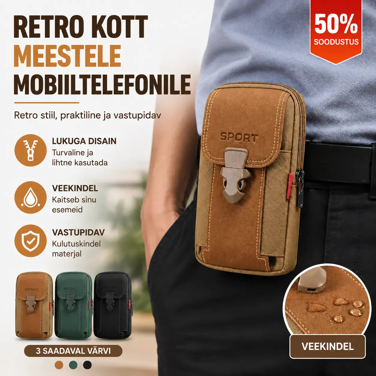 🔥Meeste vabaaja õuekott, sportlik mobiiltelefonikott