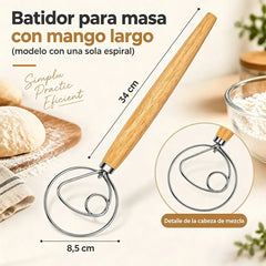 🥖 Mezclador Manual de Masa de Acero Inoxidable con Mango de Roble – Herramienta Indispensable para Hornear, Amasar y Tamizar · ¡Compra uno y llévate otro gratis (recibes 2 unidades)! 🌾