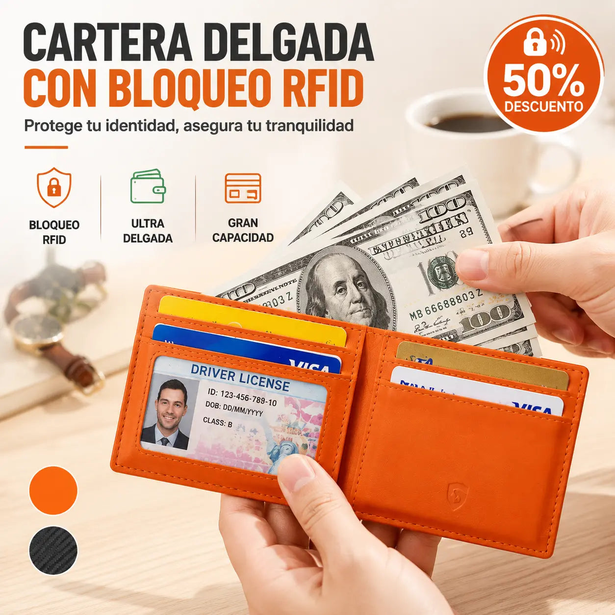 Cartera delgada para hombre con bloqueo RFID