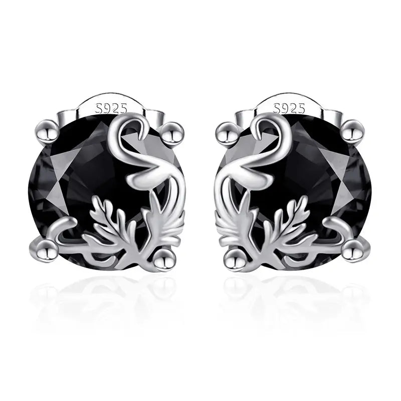 ✨1 par de pendientes de botón redondos en tono plateado con diseño de enredadera gótica y circonita cúbica negra.