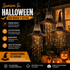 🔮🧙 Sombrero de bruja colgante con luz – Campana de viento iluminada para decoración de Halloween 🎃🌟