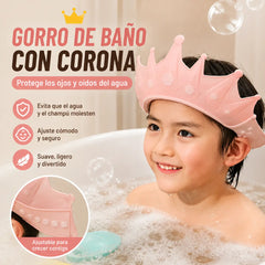 📢📢 ¡40% de descuento! ⏰ Gorro de ducha impermeable para niños, ajustable con diseño de corona de dibujos animados ✨