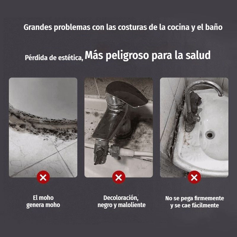 【5 botellas + 1 raspador de pegamento】23 €🛁 Sellador impermeable blanco antimoho, relleno de juntas para bordes de cocina, baño e inodoro.