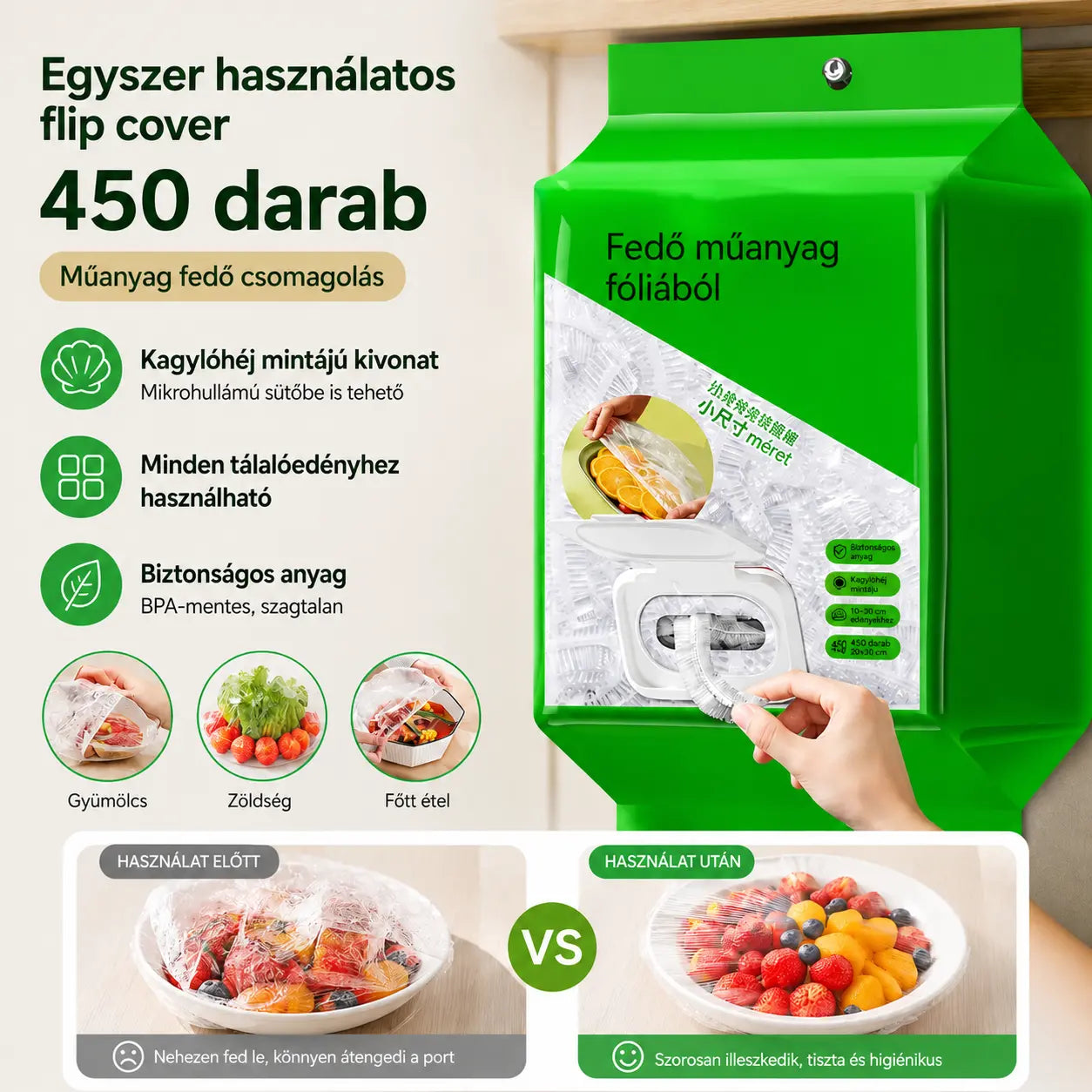 🥗✨ 450 eldobható ételfedő | Rugalmas fedők tányérokhoz, tálakhoz és edényekhez