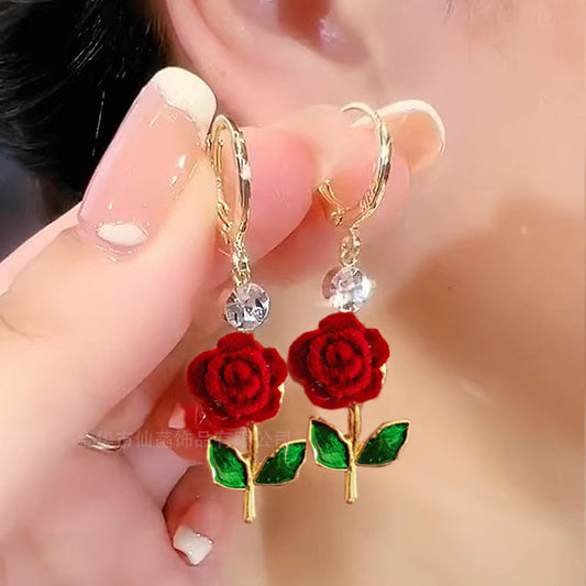 🌟🔥Compre 1 y obtenga 1 gratis【2 pares】🌹 Pendientes elegantes con borlas y rosas rojas