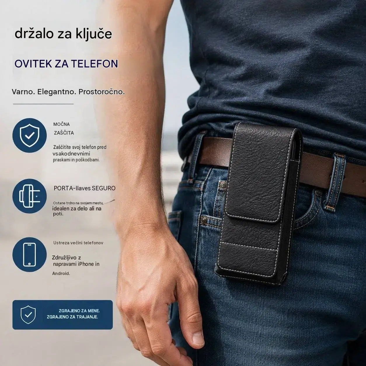🔥Ovitek za mobilni telefon s sponko za pas – magnetno zapiranje, trpežen in z režo za kartice