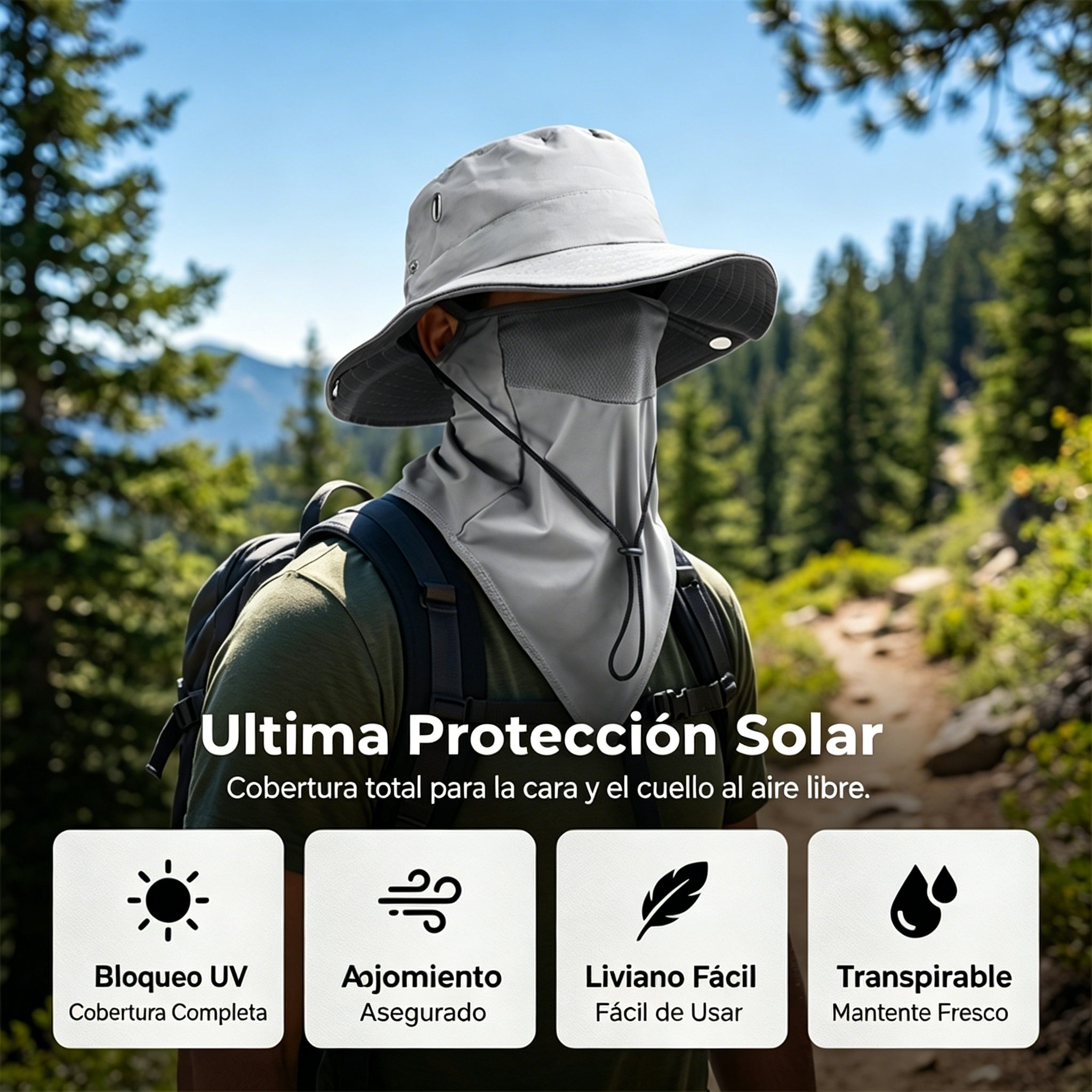 🧢🎣 Gorro de pescador transpirable con mascarilla desmontable – Protección UPF 50+, ligero e ideal para actividades al aire libre 🛡️