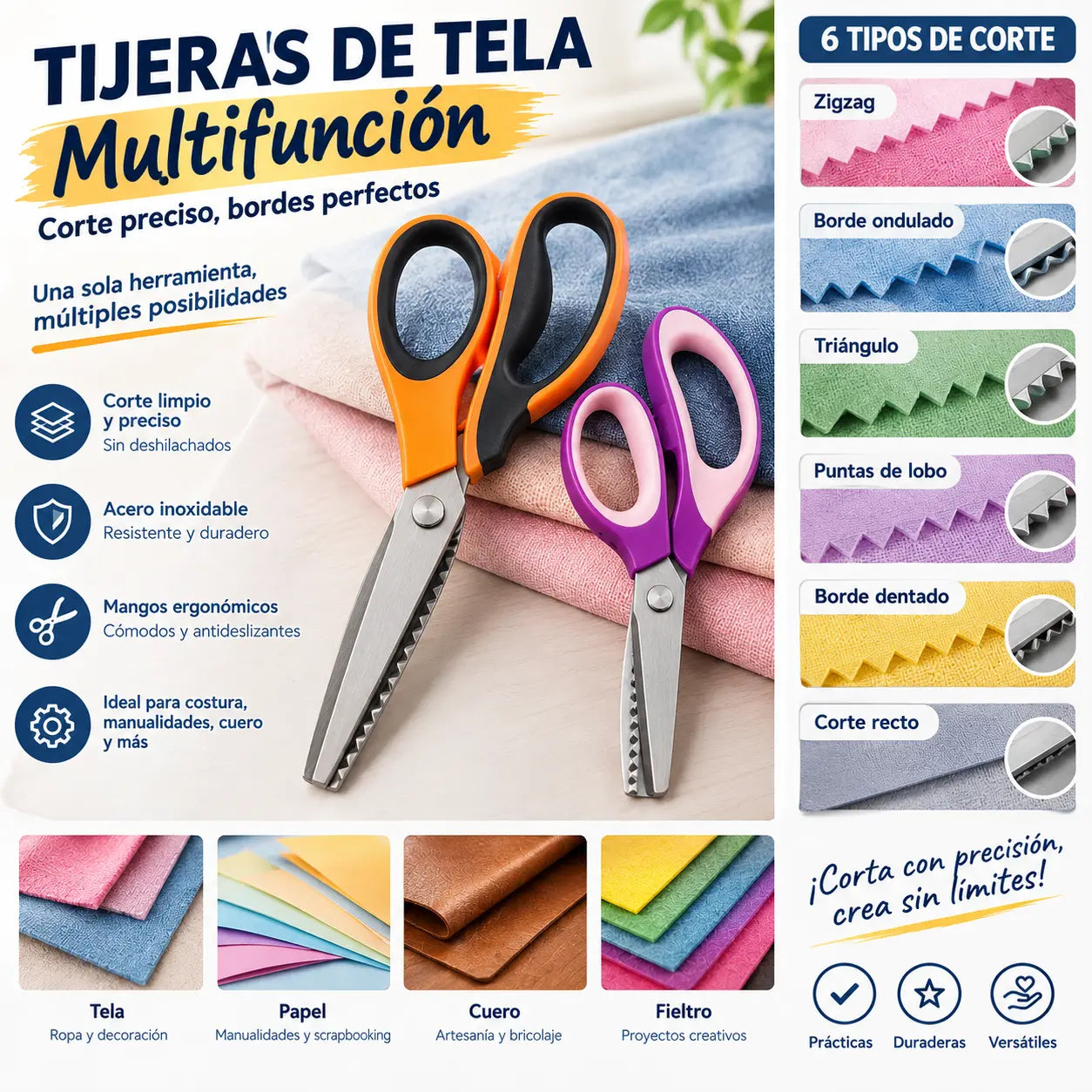 ✂️ Tijeras Dentadas Multiusos de Corte en Zigzag – Para Tela, Papel y Manualidades 🧵