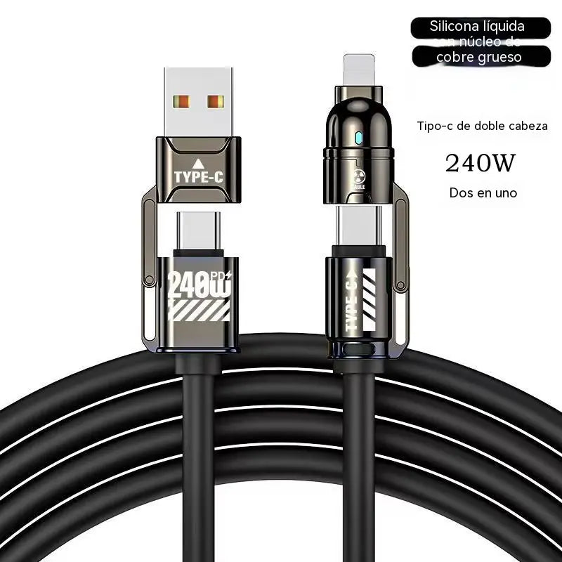 🔥Compre 1 y obtenga 1 gratis（2 piezas） 🔥Cable de carga rápida 4 en 1 de 240 W（2 metros de largo）⚡📱