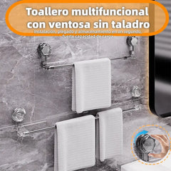 🚿✨ Barra de toalla con ventosa ajustable: no requiere perforar, no daña y tiene un agarre cómodo.