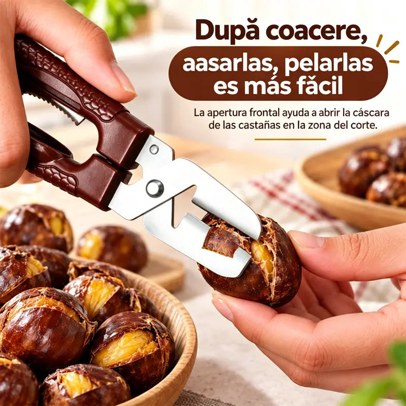 🌰 Herramienta multifunción para abrir y pelar castañas ✂️ | Corte en cruz rápido · Cuchilla dentada · Ranura antideslizante · Seguro y fácil de usar 🛡️