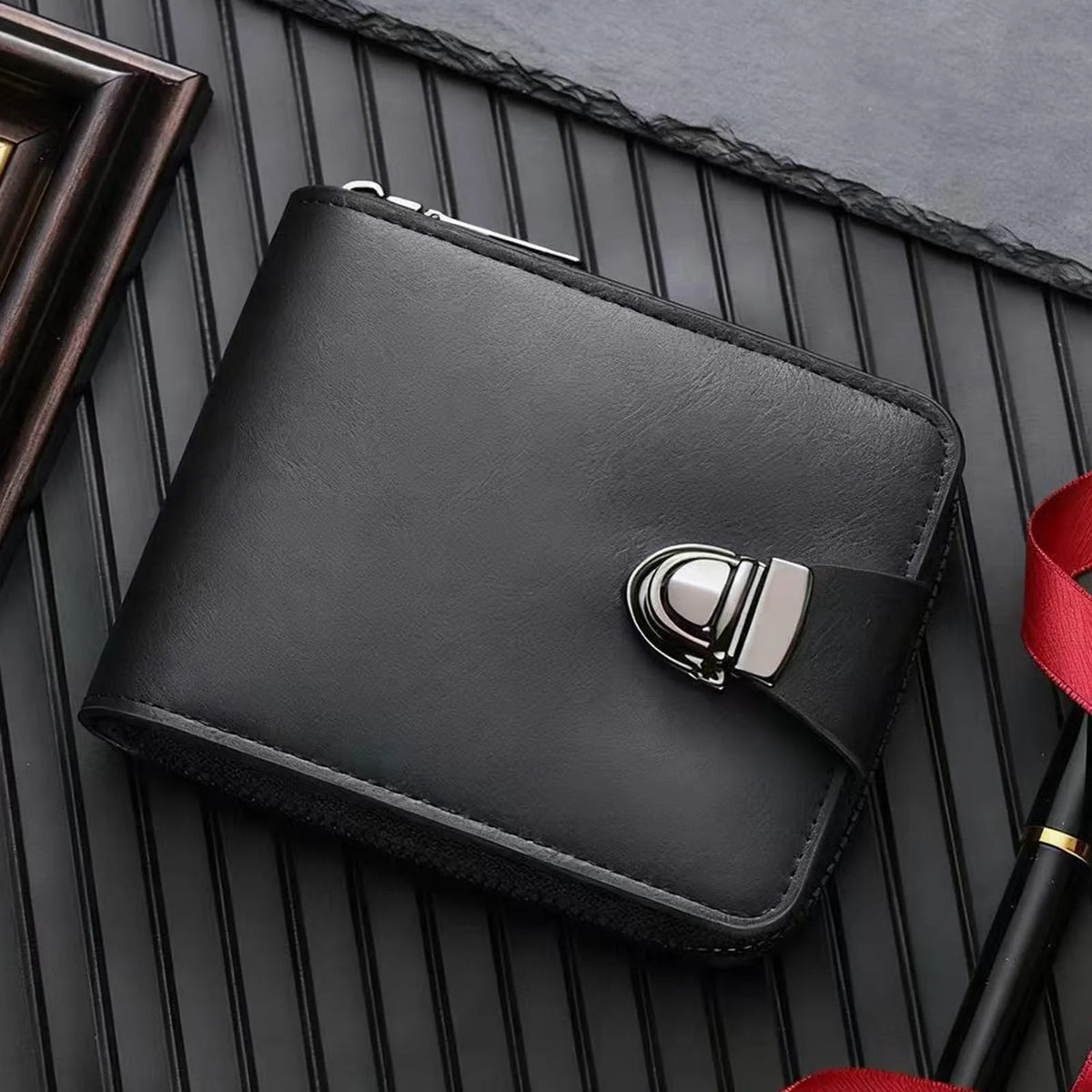 🔥✨Cartera de piel auténtica para hombre: diseño retro con cremallera, compartimento para tarjetas y protección RFID.