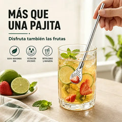 🍹 Cuchara-Pajita Multiusos de Acero Inoxidable – Filtra y Mezcla en uno, Perfecta para Leche y Té 🥤