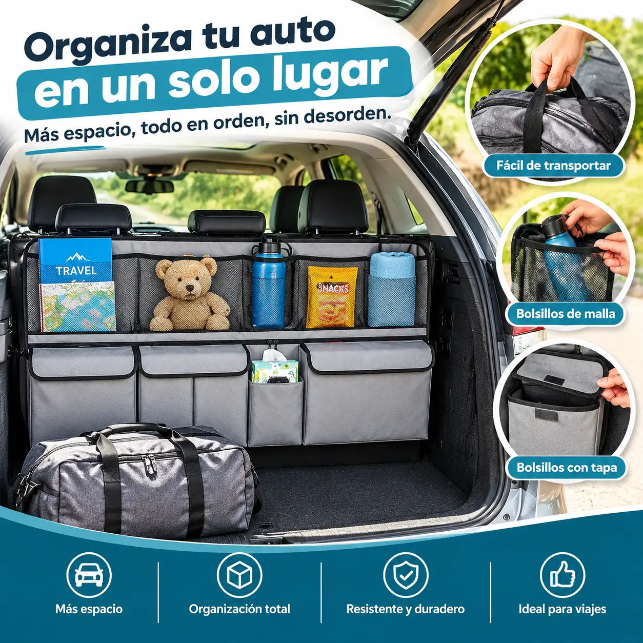 🚗📦 Bolsa de almacenamiento para maletero de coche | Gran capacidad, resistente y duradera, puede almacenar herramientas y accesorios para colgar.