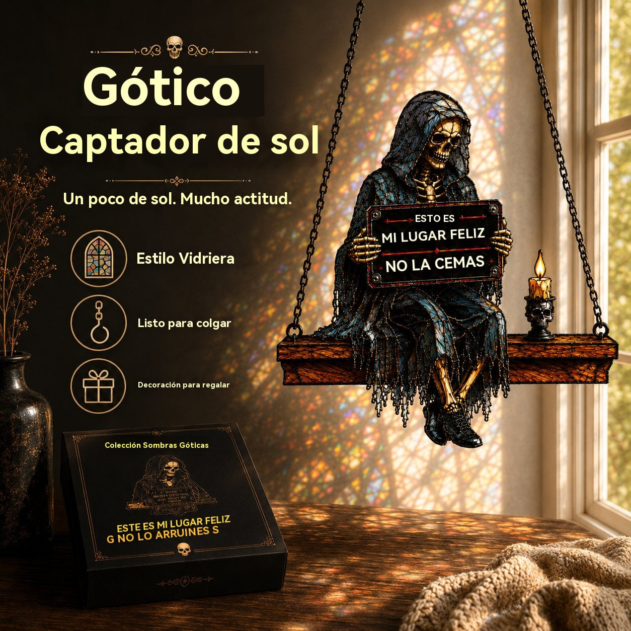 🌞Calavera gótica atrapa la luz del sol💀-🎁Un regalo único para los amantes del gótico y del arte.