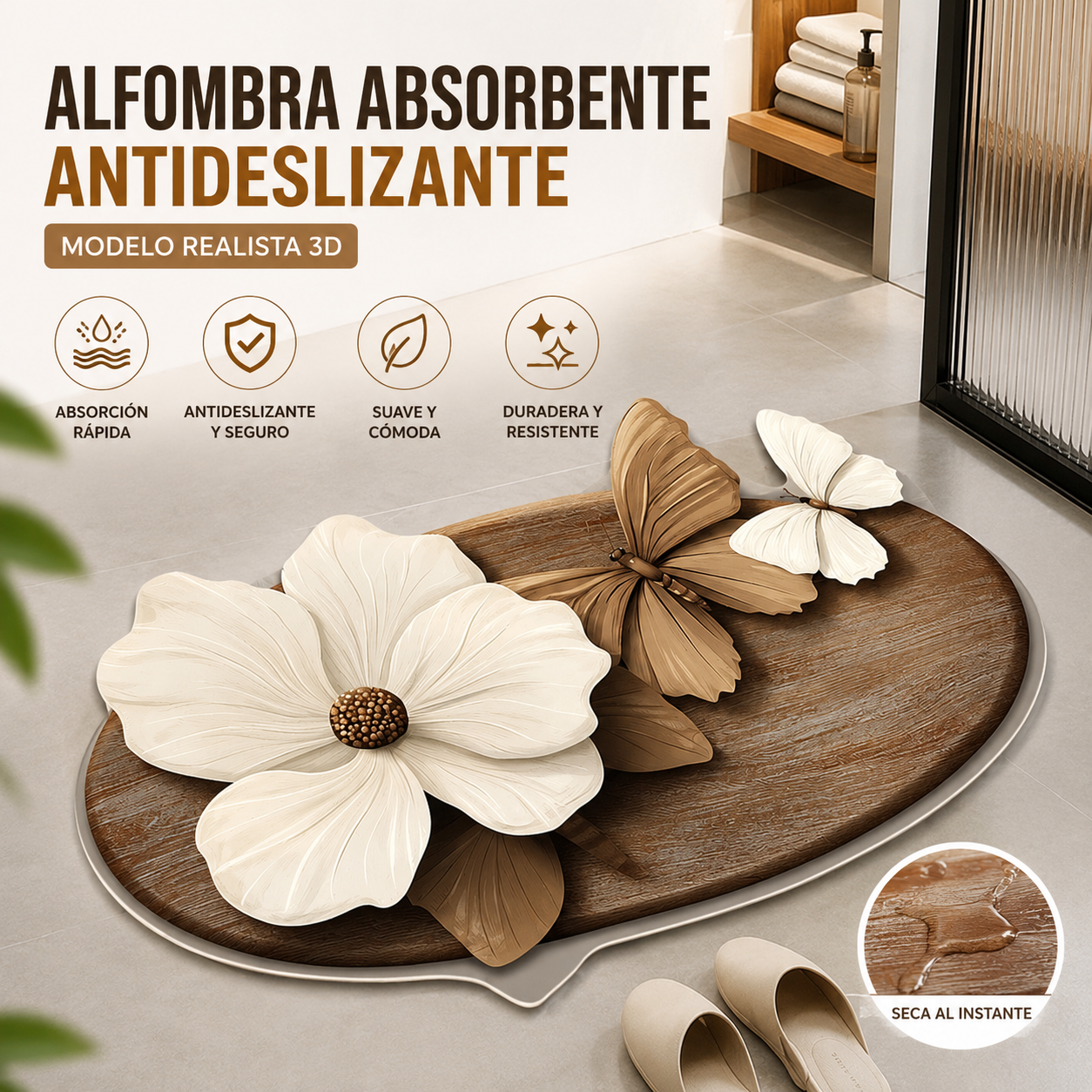 🔥OFERTA PROFUNDA💕【30*40cm+ 40*60cm】Alfombrilla absorbente y antideslizante con patrón 3D realista