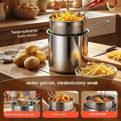 【Zestaw dwuczęściowy: garnek + sitko】 129 zł ， Wielofunkcyjna frytkownica ze stali nierdzewnej 304 ，Ostatni dzień specjalnej promocji, oszczędź 49%!