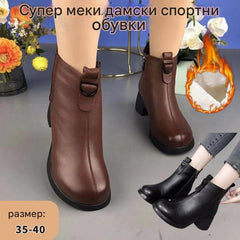 Último día ⏰50%OFF【35-40】Hecho a mano: botas de mujer con cremallera lateral de terciopelo de cuero genuino