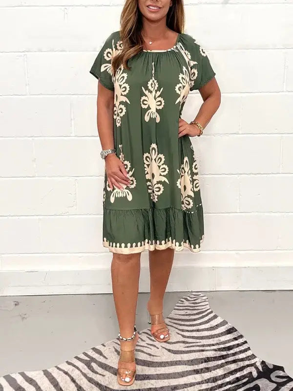【S-4XL】Vestido de cuello cuadrado con estampado geométrico con múltiples estampados