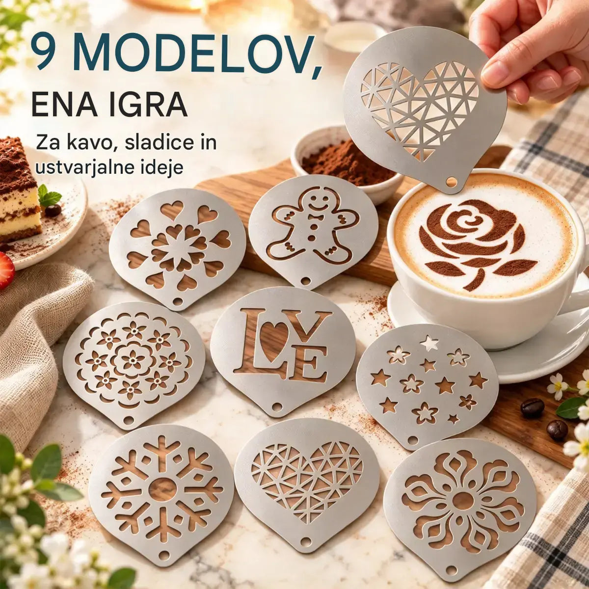 Šablona iz nerjavnega jekla za latte art