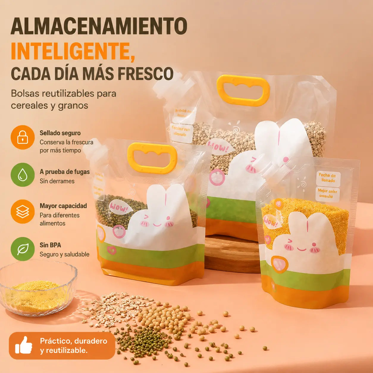 📢📢 ¡50% de descuento! Set de 6 piezas (con embudo) ⏰ Bolsas multiusos para almacenar alimentos, a prueba de insectos y humedad.
