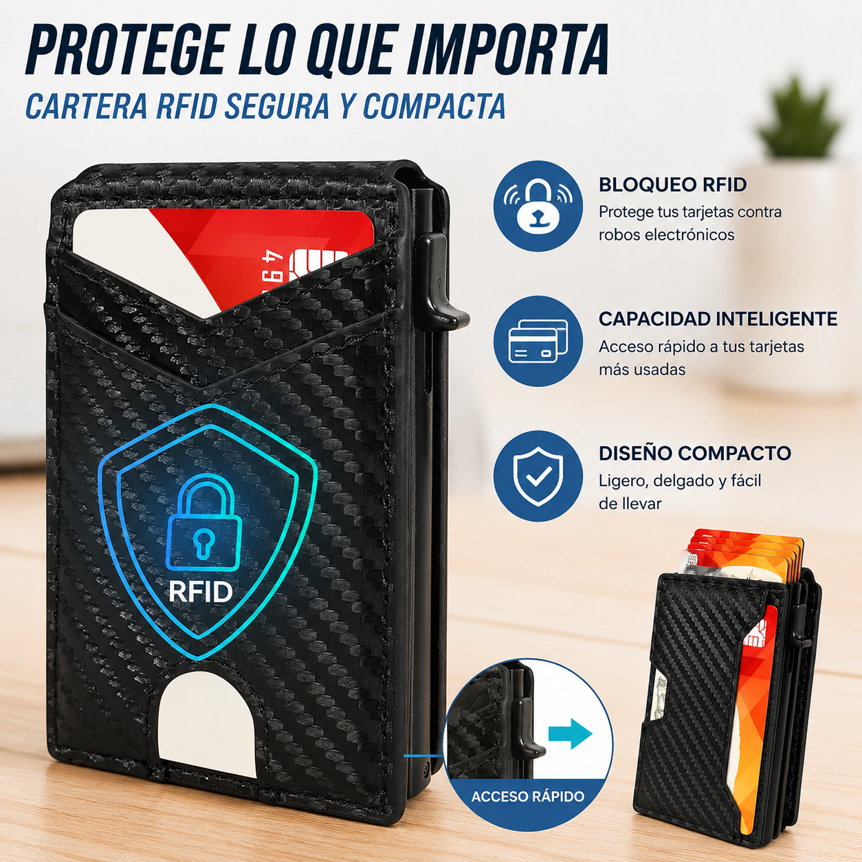 🔒 Cartera Inteligente Pop-Up con RFID – Acceso Rápido y Estilo Premium
