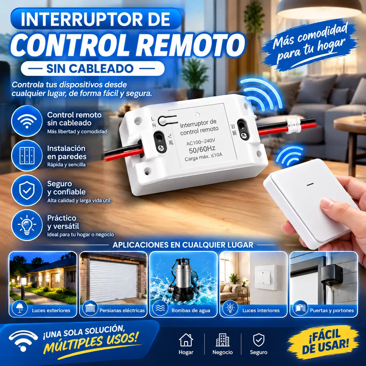 🎁Interruptor de control remoto inalámbrico; no requiere cableado ni instalación.