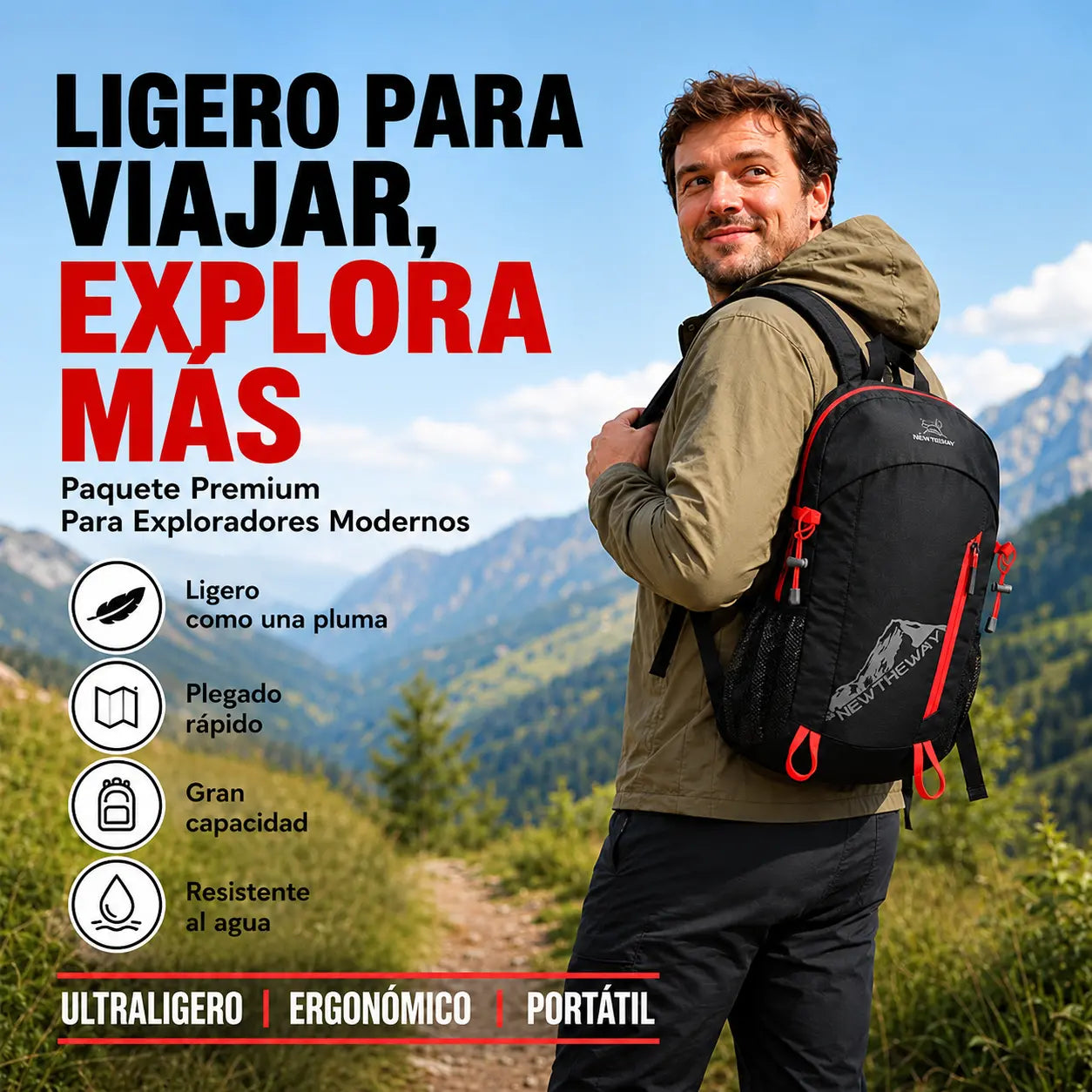 🌧️⛺Mochila de senderismo plegable e impermeable: ligera y fácil de guardar para uso diario.
