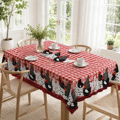 🐓 ¡50% DE DESCUENTO POR TIEMPO LIMITADO! ❤️ Mantel de gallo estilo granja: cubremesa con estampado de gallinas a cuadros rojos, resistente a derrames y con borde de encaje festoneado ✨