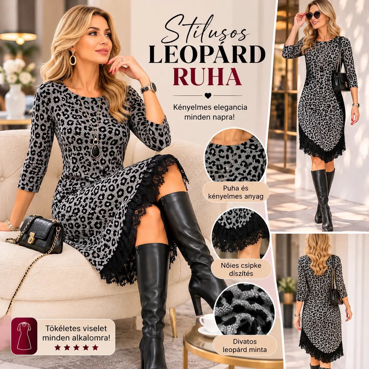 🔥🥰【S-3XL】Új téli divatos, csipkefűzött ruha, kényelmes és meleg