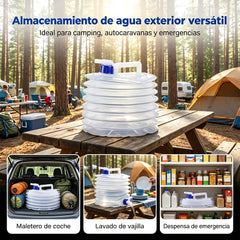 💧🚰 Contenedor de agua plegable con grifo – 5 litros de capacidad, compacto y práctico, ideal para acampar 🏕️✨
