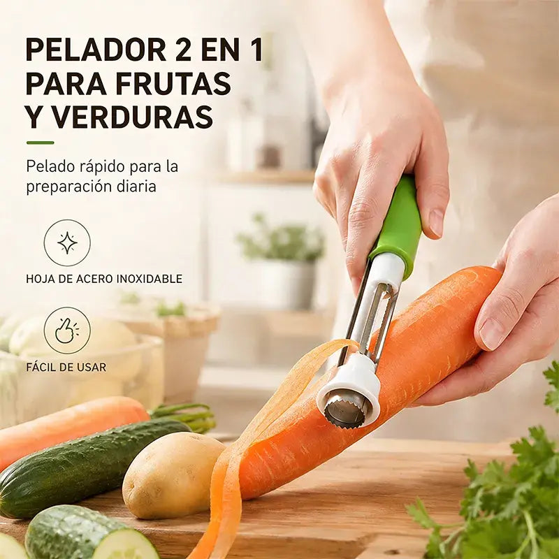 【¡Compre uno y obtenga uno gratis!】🍏 Pelador y Sacacorazones 2 en 1 Telescópico – Herramienta Plegable para Manzanas, Peras y Frutas🔪