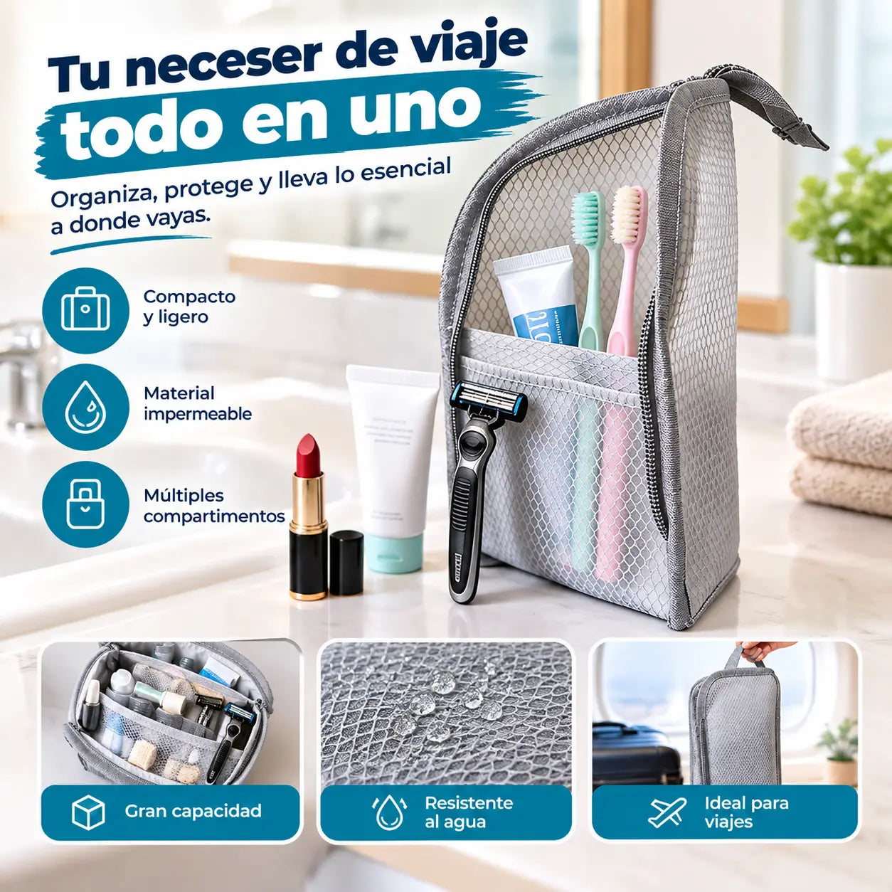 【🔥Compre 1 y obtenga 1 gratis🔥2 piezas】Neceser de viaje portátil, ligero e impermeable.