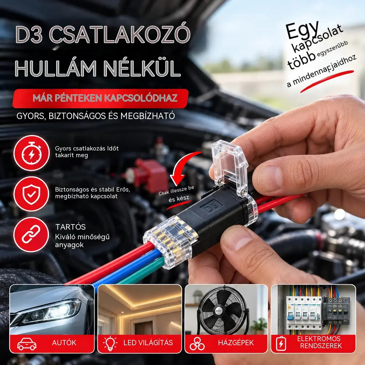 【40 darab】🏆 Forrasztás- és csupaszításmentes csatlakozó; háromvezetékes, reteszelhető csatlakozás.