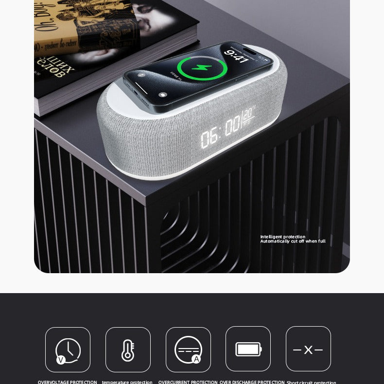 Reloj, despertador, carga inalámbrica, lámpara de escritorio, termómetro, cargador inalámbrico para teléfono 6 en 1