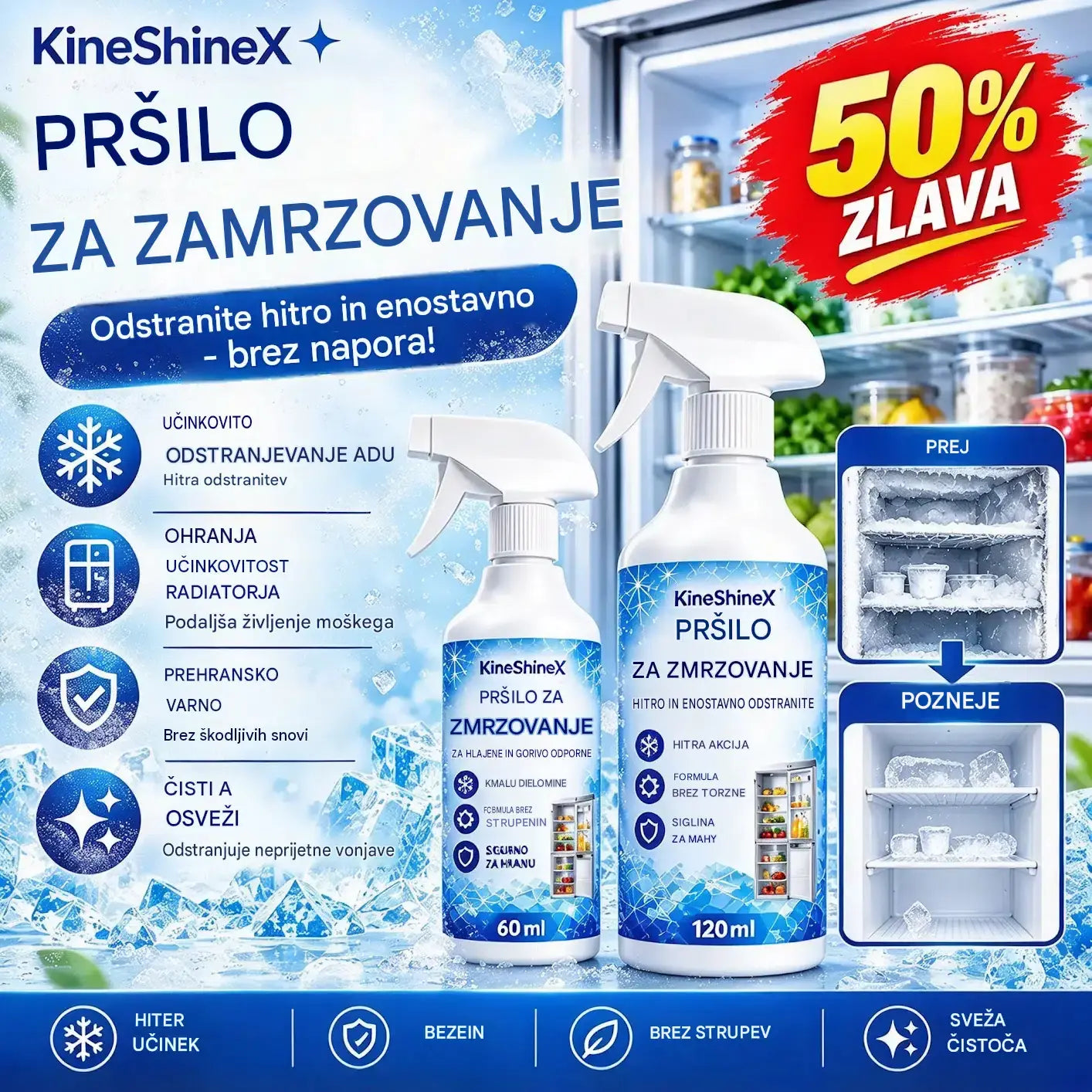 🔥【2 steklenički za 23 EUR】❄️ Novo sredstvo za odmrzovanje 2026 🧡 Hitro odstranite led iz zamrzovalnika