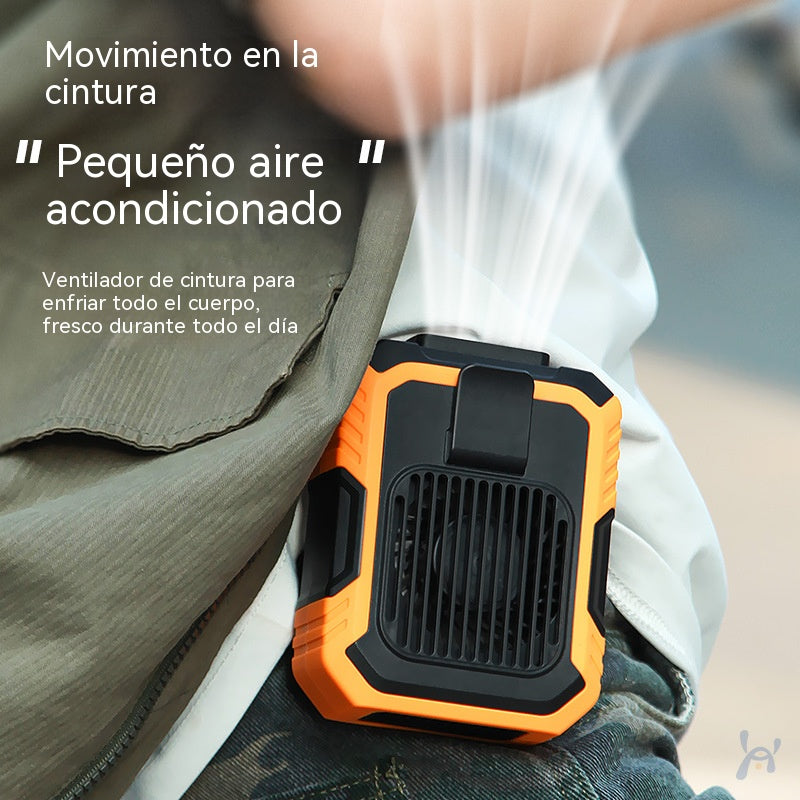 🔥【Enfriamiento rápido】Nuevo ventilador multifuncional de alta velocidad para exteriores, montado en la cintura, con linterna y carga USB.