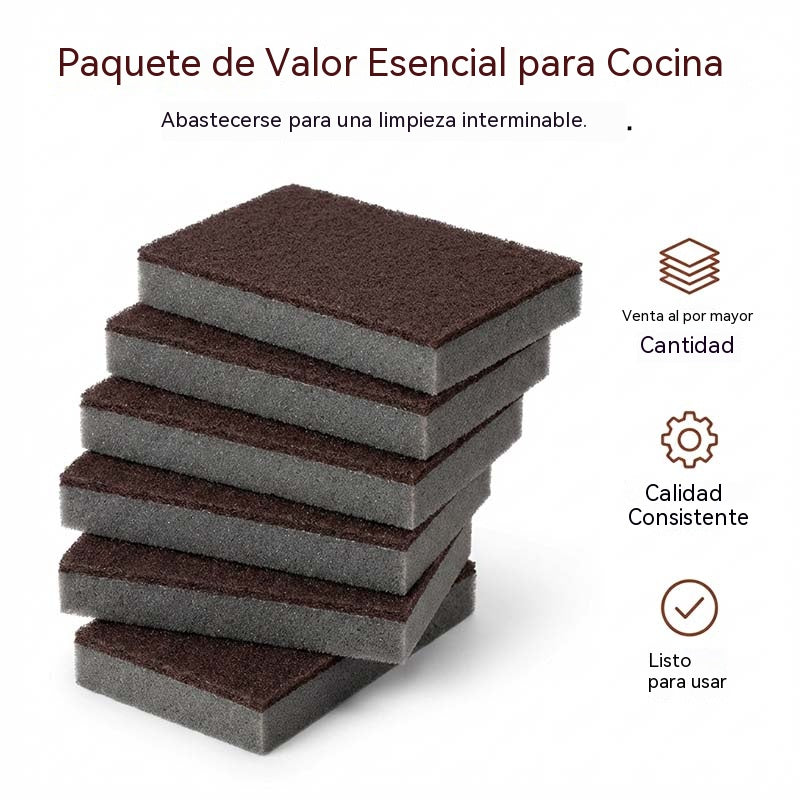 Esponja mágica con partículas de diamante para una potente eliminación de la cal en fondos de ollas de tamaño nanométrico.