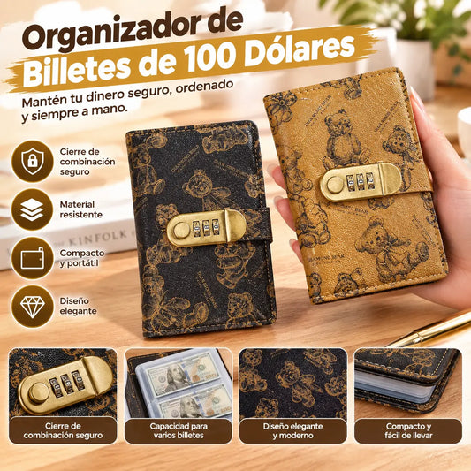 Álbum para billetes con cerradura, con diseño de oso | Capacidad para 100 billetes